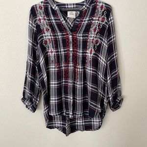 New Knox Rose womens small 3/4 sleeve shirt (red/white/navy)